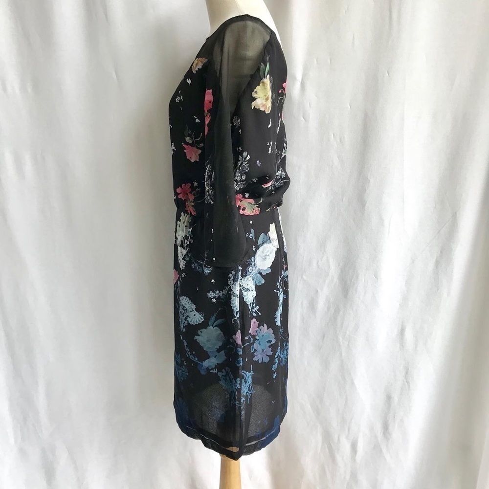 French Connection Sheer Garden Floral Midi Dress Black Mesh Size 2 Romantic Goth - Picture 5 of 11